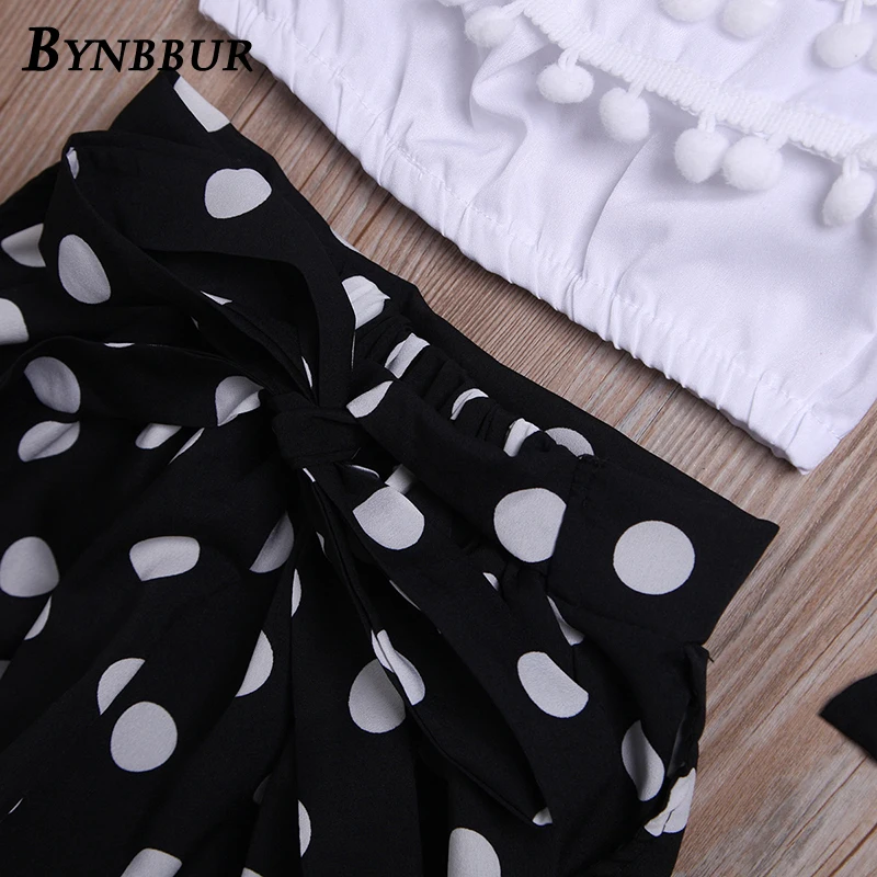 Bynbbur Tassels Top And Dot Print Pants Sets 2 Pieces Suits Girl Kids Off The Shoulder Cute Sets Cute Baby Girls 2019 Summer New
