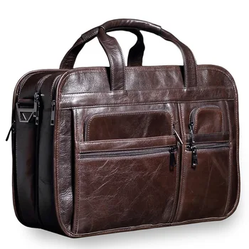 

Briefcase Vintage Leather Men's Bag Large-capacity Cow Leather Briefcase Zipper Multi-function Handbag