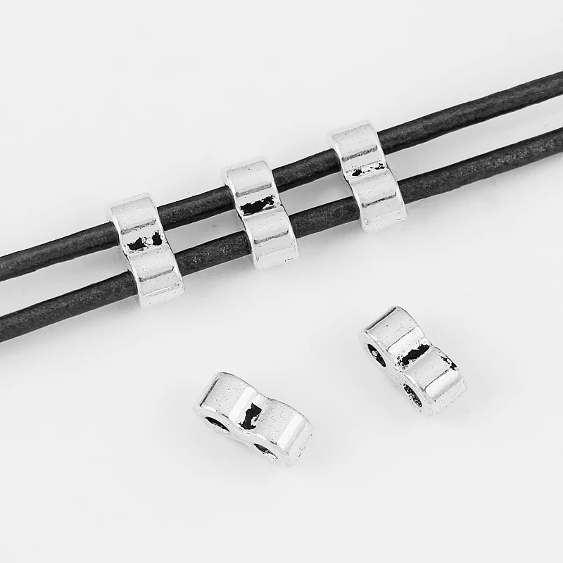 

30pcs Antique Silver 2.6mm Smooth Double Barrel Slider Beads For 2mmRound Leather Cord