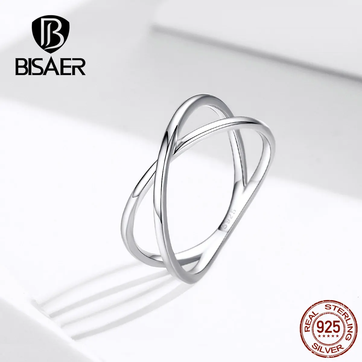 Обручальные кольца BISAER, 925 пробы, серебро, прозрачный кубический циркон, кольца на палец для женщин, Свадебные обручальные украшения ECR541