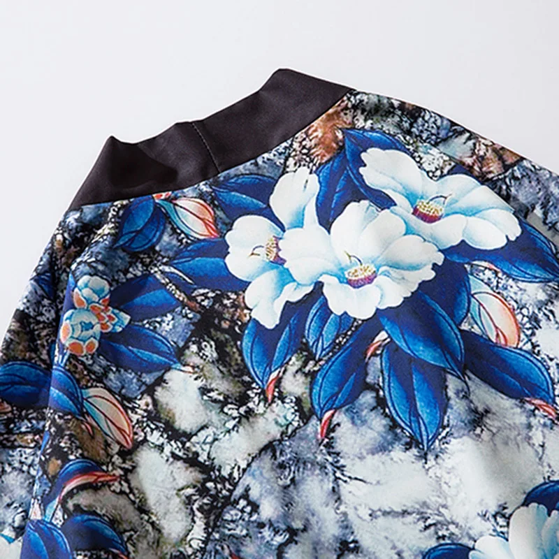 Harajuku Floral Kimono Jacket Japanese Hip Hop Men Streetwear Jacket Blue Leaves Flower Print 2019 Summer Thin Gown Japan Style