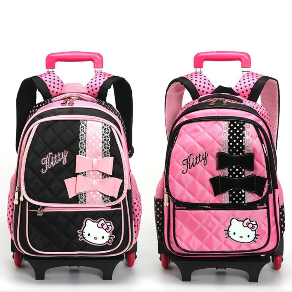 2015 Extraíble bolsa de La Escuela carro 6 Ruedas Mochilas Bolsas para Niñas Niños Equipaje Ruedas de Dibujos Animados Hello Kitty bolso de Escuela|backpack duffel bag|backpack purses for womenbackpack water bag -