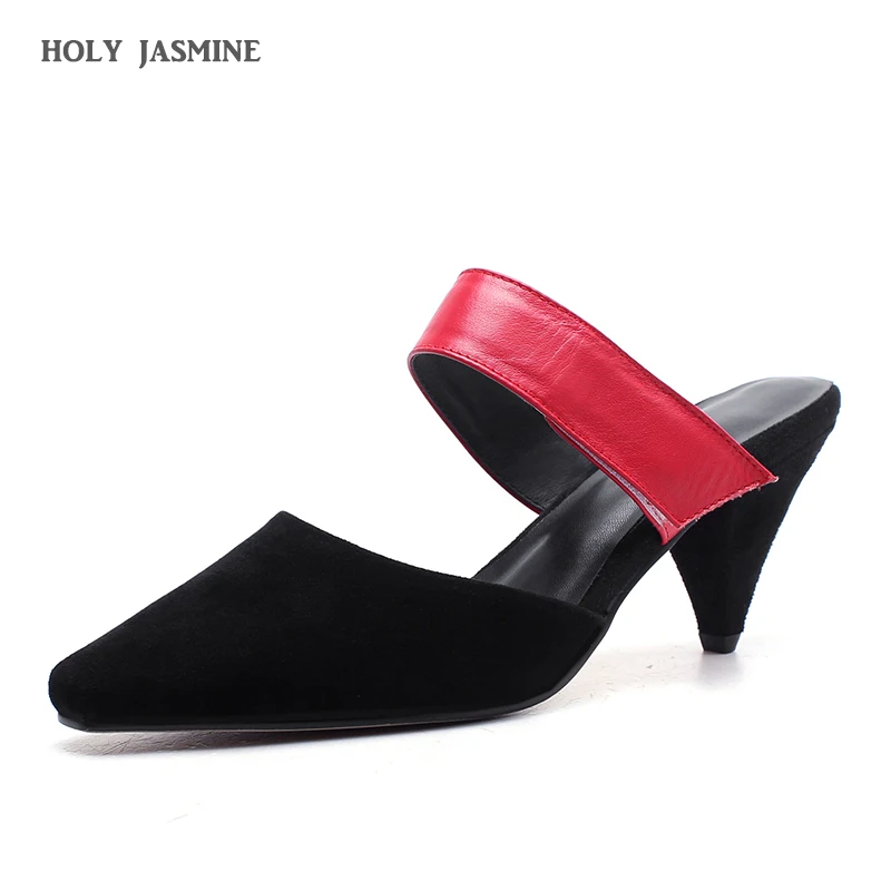 

2019 Summer New Fashion Women High Heels Slipper Bead Thin Heels Woman Slippers Pumps Ladies Slides Pointed Toe Zapatos Mujer