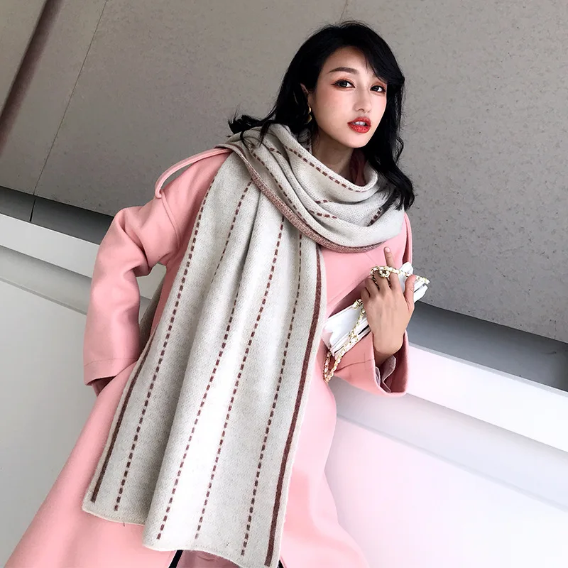 Зимний женский шарф толстый теплый кашемировый длинный шарф 200 см* 40 см модный и элегантный шарф