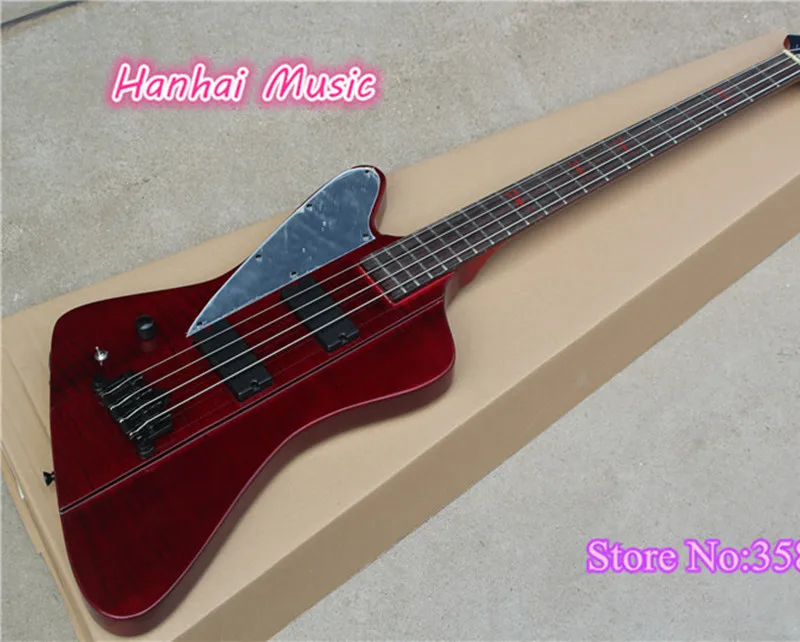 

4-String Left-hand Electric Bass with Claret-red Color Body with Flame Maple Veneer,Black Hardware,can be Customized