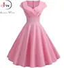 Femmes Robe d'été couleur unie rétro Vintage années 50 60 décontracté fête bureau Robe Rockabilly robes robes