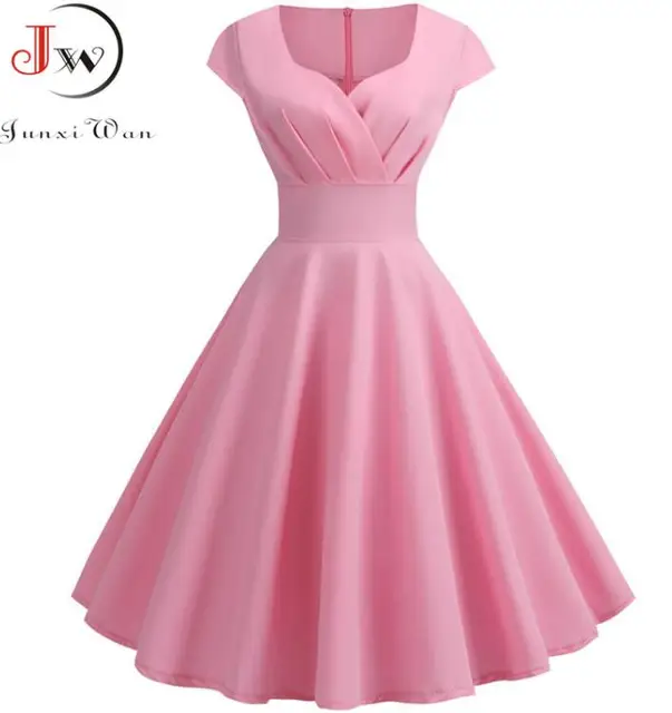Femmes Robe d'été couleur unie rétro Vintage années 50 60 décontracté fête bureau Robe Rockabilly robes robes