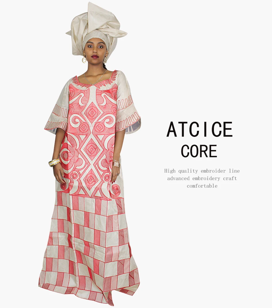 African Dresses For Woman Bazin Riche Computer Emboridery Plus Size Long Dress With Scarf A023 african robe