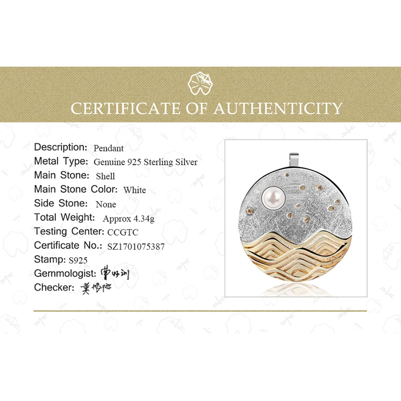 Lotus Fun Real 925 Sterling Silver Natural Shell Designer Fine Jewelry The Moonlight Pendant without Chain Acessorios for Women - Image 6