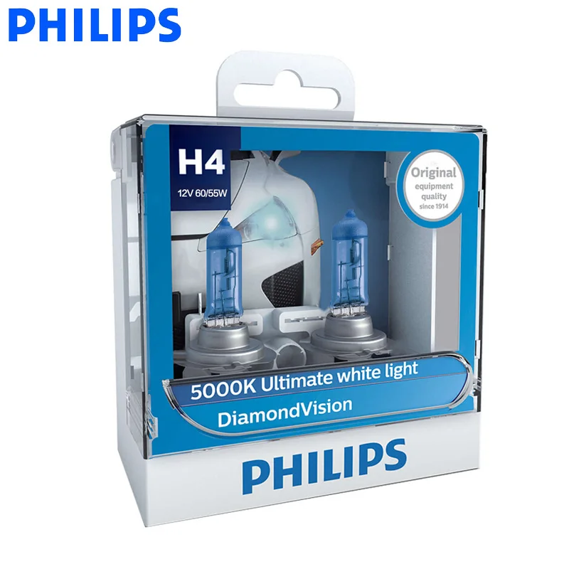 

Philips H1 H4 H7 H8 H11 HB3 HB4 9003 9005 9006 12V Diamond Vision 5000K Car Halogen Head Light Fog Lamps Xenon White Bulbs, Pair