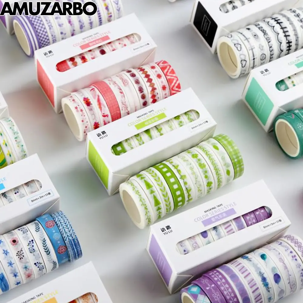 

10 Pcs 8mm*3m Simple Basic color collage Pattern masking washi tape DIY hand account material decoration stationery supplies