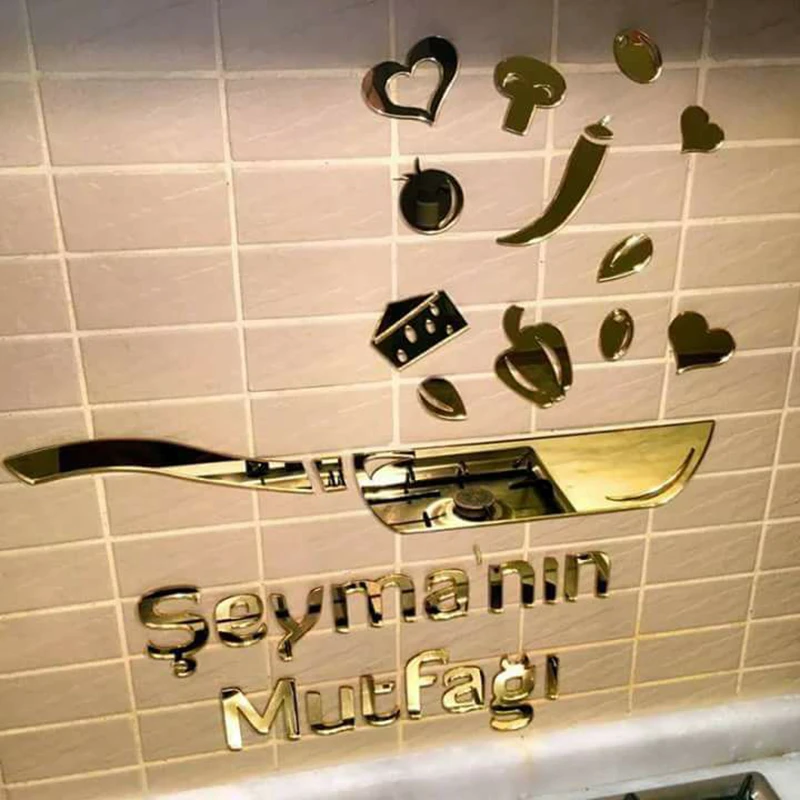 

Personalized Kitchen Modern Creative Mirrored Wall stickers Custom Acrylic Mirror Sign Children Gift Home Decoration