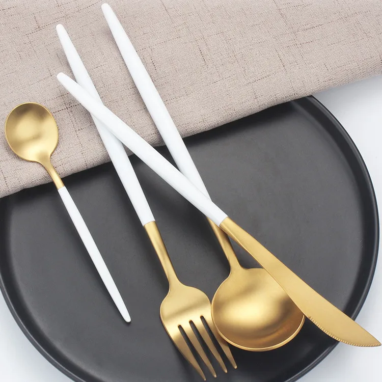 

White and gold stainless steel tableware set western-style tableware luxury fork and spoon knife tableware set fork and spoon