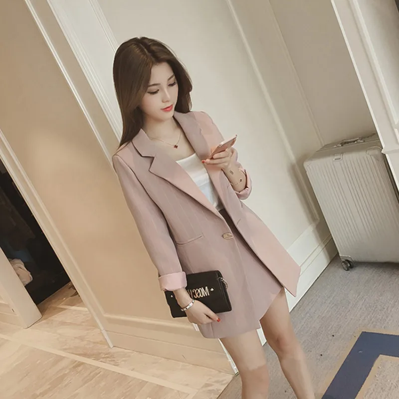Suit female Hot Selling new 2019 vertical stripes long suit jacket suit ladies fashion casual suit + pant two piece set Suit female Hot Selling new 2019 vertical stripes long suit jacket suit ladies fashion casual suit + pant two piece set