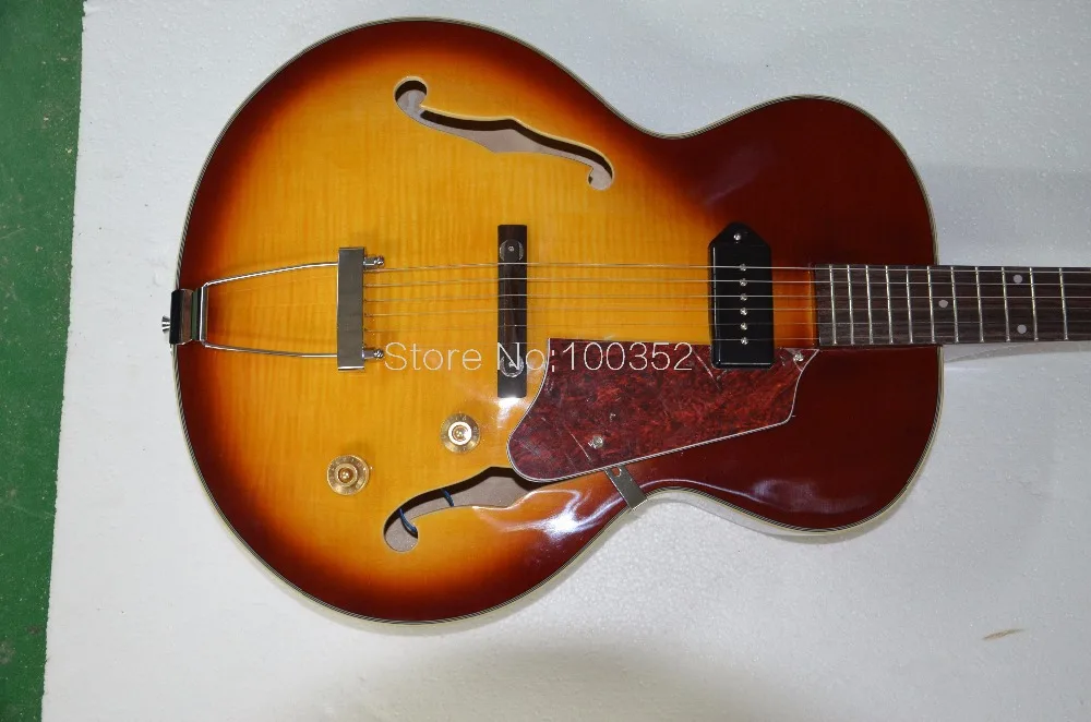 

top quaity QShelly custom flame maple top jazz Johnny Smith Super 400 hollow body P90 pickup vintage tuners electric guitar