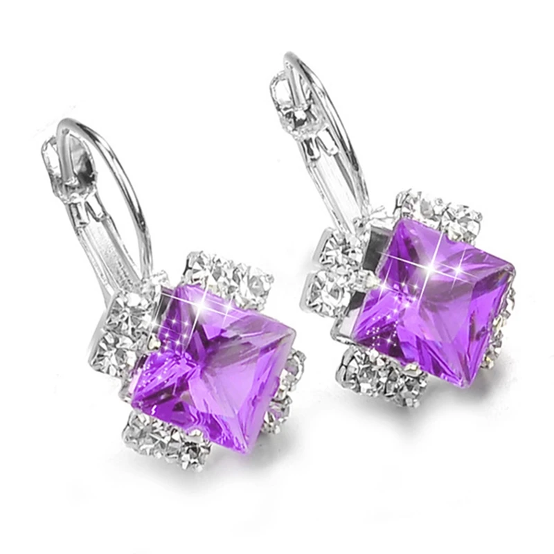 Fashion Silver Color Square Drop Earrings Purple Red Blue Black Austrian Crystal Rhinestone Earring For Women Wedding Jewelry drop earrings crystal earrings