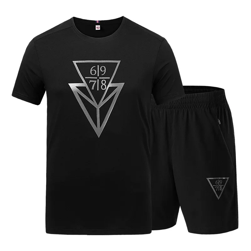 

L-9XL Summer Men Sportswear Tracksuit Short Sleeve T-shirt Sweatshirt Cropped Pant Running Jogger Fitness Casual Set Sport Suit