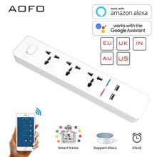 Wifi smart Power Strip with Universal 3 Socket 2 USB Charging Station Work with Alexa Google Home Assistant UK/AU/EU/India Plugs