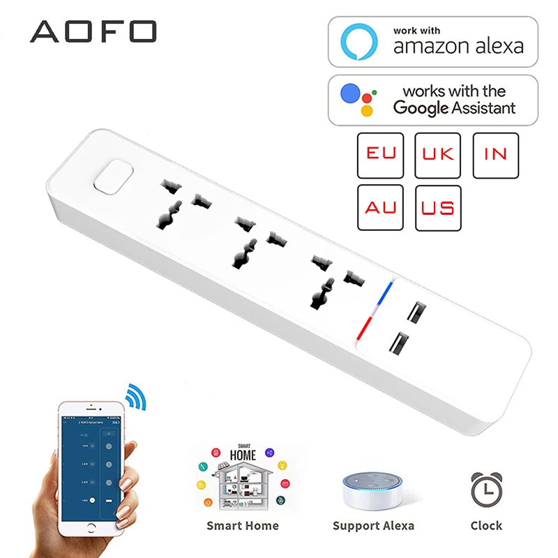 Продажа Wifi smart power Strip с универсальным 3 разъемом 2 usb зарядная станция работа с Alexa Google домашний помощник UK AU EU Индия вилки