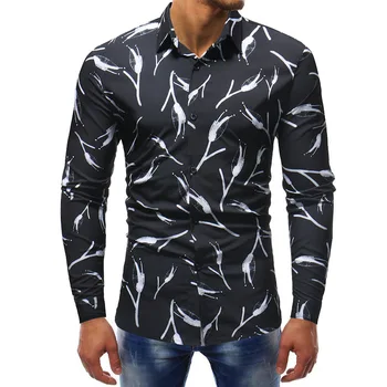 

Men Shirt Brand 2019 Male Long Sleeve Shirts Casual Lapel Collar Slim Fit Black Man Dress Shirts 5xl 4xl Printed Men'S Clothing