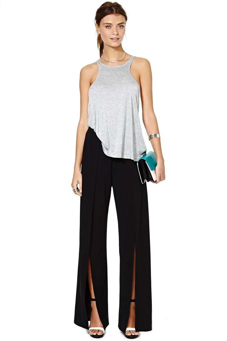 black front slit chiffon fashion wide 