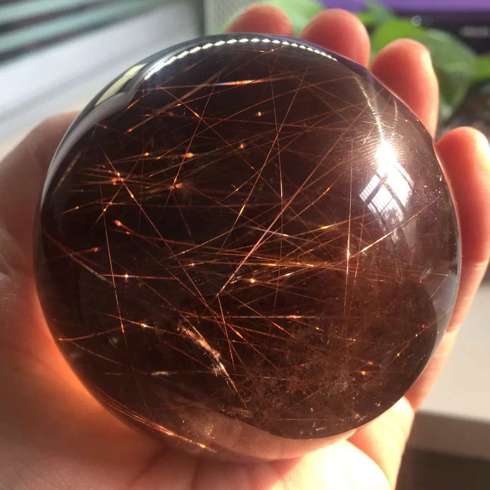 

High Quality Crystal Ball Decoration Home 75mm Gold Hair Rutilated Quartz Sphere Healing Stone Ball Feng Shui Accessories