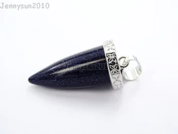 

Natural Blue Sand Gems Stones Pointed Cone Spike Horn Tusk Tooth Silver Pendant Beads 10Pcs/Pack