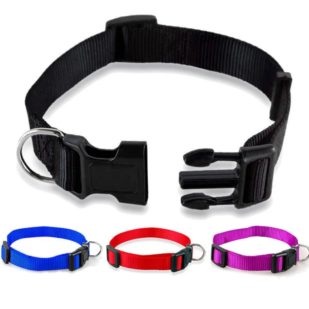 

New Arrival Null 1Pcs Durable Nylon Solid Color Cat Dog Pet Collar 4 Color Adjustable Collar S M X XL