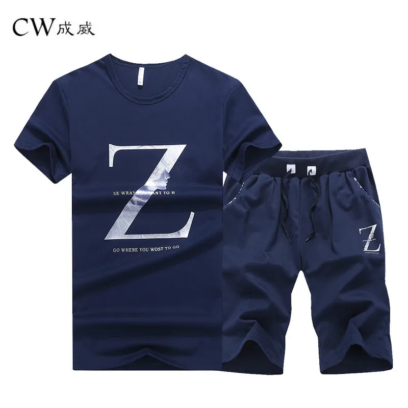 CW Новое поступление мужские короткие комплекты 2019 модные летние горячие продажи повседневные футболки с принтом + шорты комплект из 2