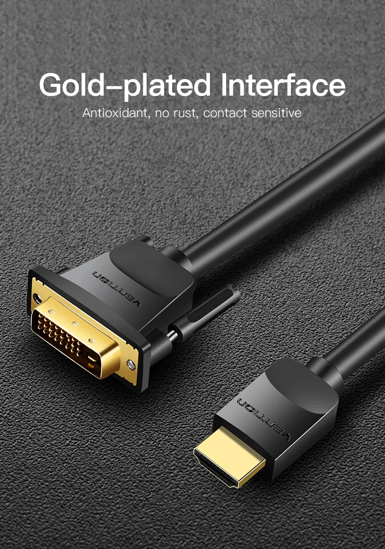 Vention Кабель hdmi-DVI DVI-D 24+ 1 Pin папа-папа 1080P HD 3D кабель адаптер для монитора PS4 проектор Высокоскоростной hdmi кабель