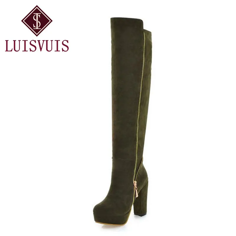 comprar LUISVUIS mulher sobre o joelho bota de salto alto botas mulheres botas de neve moda inverno calçados quentes sapatos de inicialização longos P10318 EUR size34 43