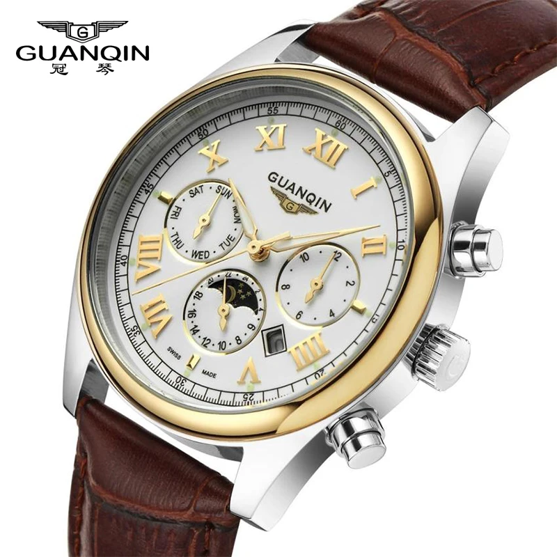 Водонепроницаемые роскошные винтажные мужские часы из натуральной свиной кожи бренда GUANQIN