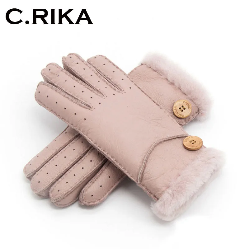 

2018 Winter ski Gloves Real Sheepskin leather wool Fur Gloves Warm Winter Women Outdoor Gloves girls gloves mitten for Lady