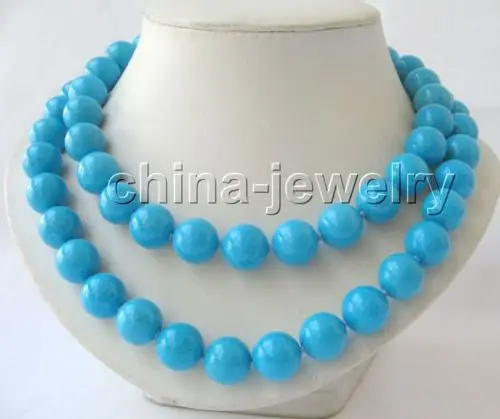 

shipping Beautiful 32"12mm perfect round blue turquoise necklace