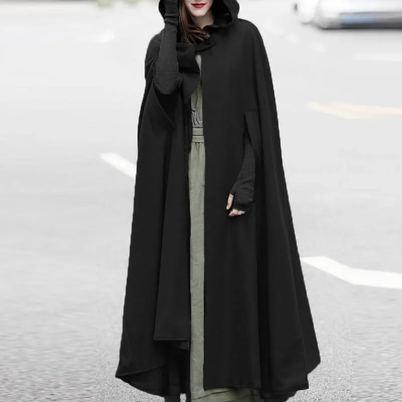 Manteau victorien léger grande taille avec capuche noir