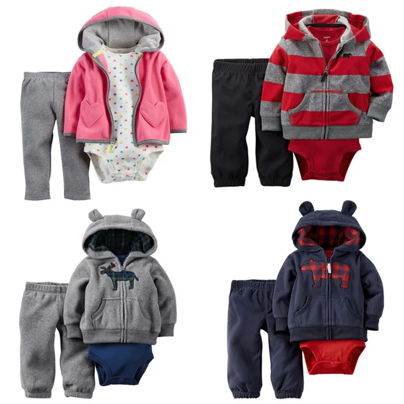 Free shipping baby bebes boys clothes set jacket + romper + pants boy girl clothing infant Autumn Spring children suits