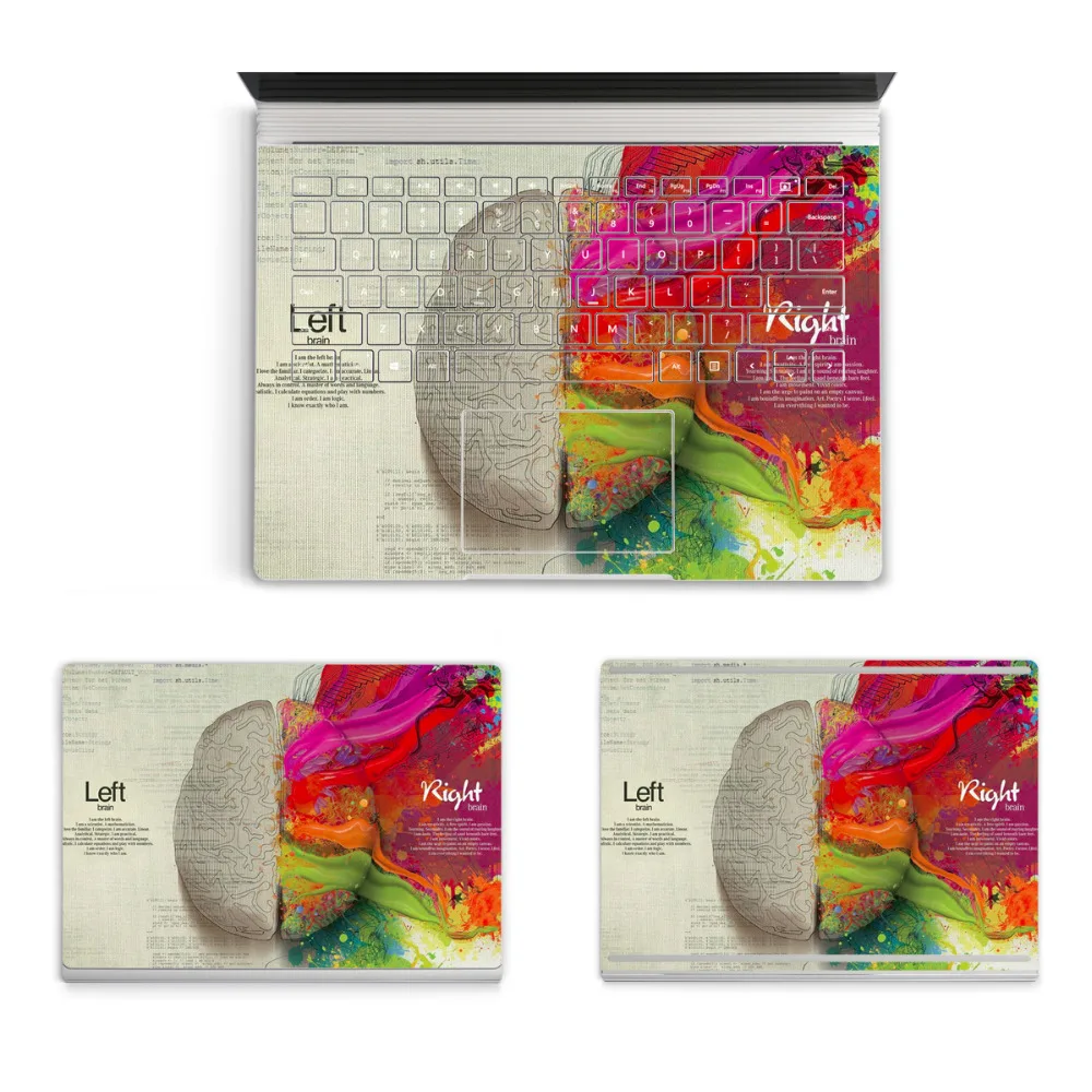 

2017 Hot Laptop Left&Right Brain Sticker For Micro Surface Book Top Bottom Vinyl Decal+Keyboard Sticker Skin Logo Cut Out