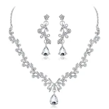 Wedding Jewelry Sets Crystal Tree Flower Bridal Jewelry Set For Women Silver Choker Necklace Earring Plant Wedding Decoration gorgeous crystal bridal jewelry sets wedding necklace earring set for brides party accessories rhinestones decoration gift women