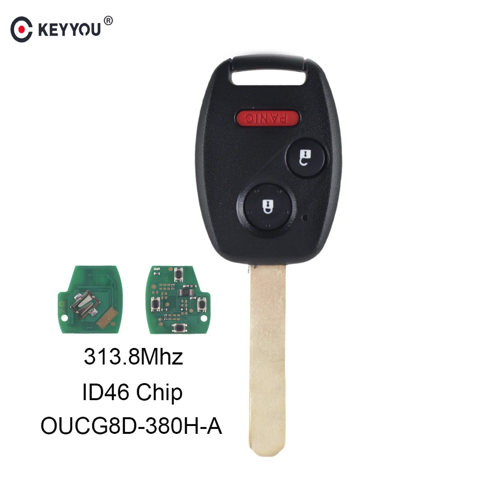 

KEYYOU Car Remote Key for Honda Odyssey 2005 2006 2007 2008 2009 2010 OUCG8D-380H-A 313.8MHz 2+1 BT Fob Control with ID46(7941)