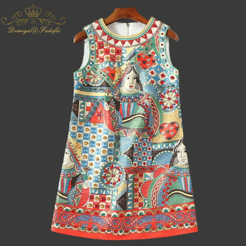 

Women Dress 2018 Fashion Girl Celebrity Evening Party Dresses Vestidos Beading Crystals Character Printed Dress Family Clothes