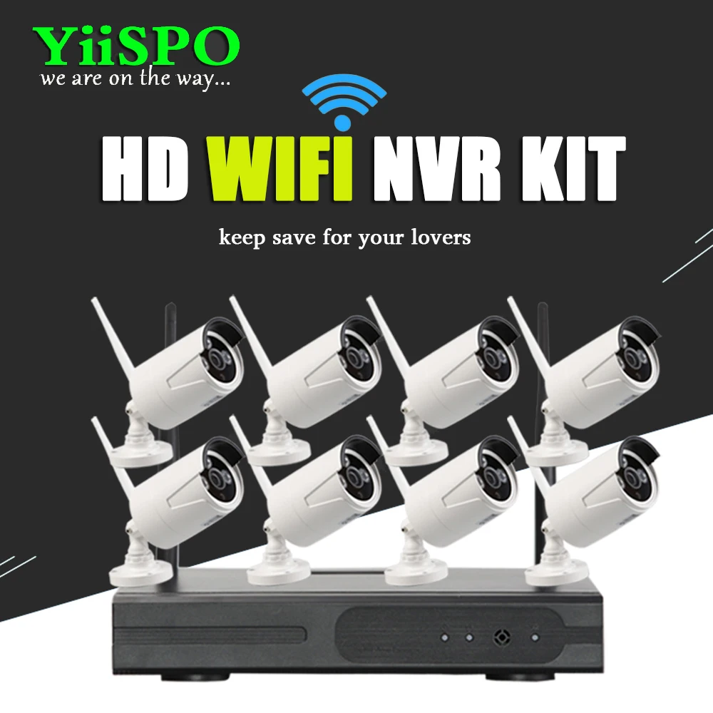 YiiSPO 8CH Беспроводная NVR CCTV система 960P IP камера WIFI Всепогодная ИК Ночная Vison домашняя