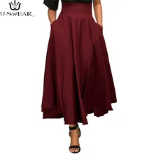 Женская винтажная юбка макси, плиссированная трапециевидная длинная юбка с разрезом по бокам, с поясом, карманом на молнии, длиной до щиколотки, сексуальная Элегантная черная юбка