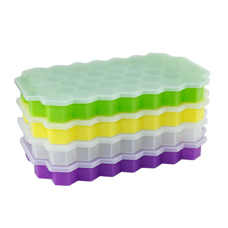 JX-LCLYL 1pc  Silicone 37 Small Ice Cubes Ice Mold With Lid Ice Tray Frozen Making Tool