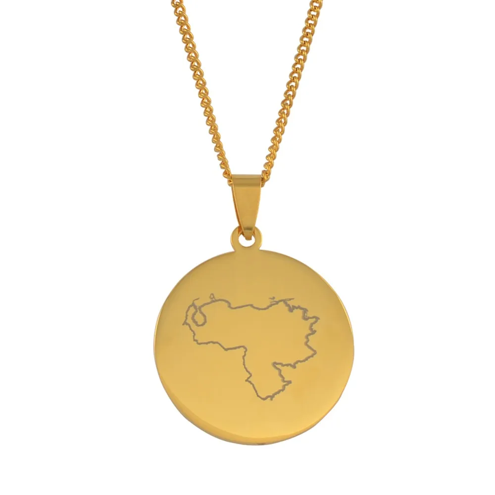 

Anniyo Round Venezuela Map Pendant Necklaces for Women Men Gold Color Jewelry Venezuelan Items #057221