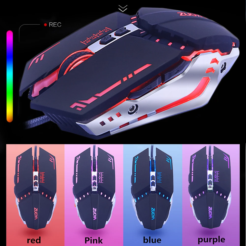 ZUOYA игровая мышь Регулируемая DPI 7 кнопок Эргономика оптическая светодиодная