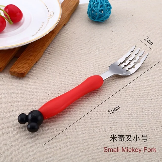 Kids Cute Fork Spoon Mouse Palm Shape Cutlery Baby Food Feeding Tableware Toddler Dinnerware Portable Utensil Feeding Training - Цвет: Small Mickey fork