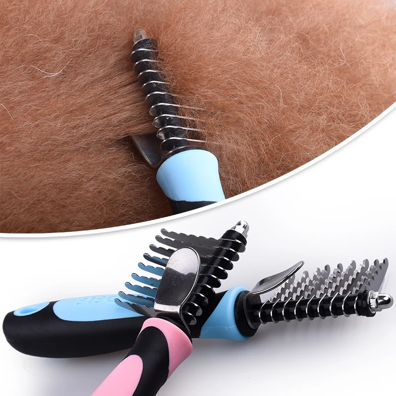 Emaranhados e Emaranhado Removedor de Cortador de Rake Trimmer para Cat Cabelo Pente Detangler Escova Derramamento Dog Pet Grooming Ferramenta Segura Bordas