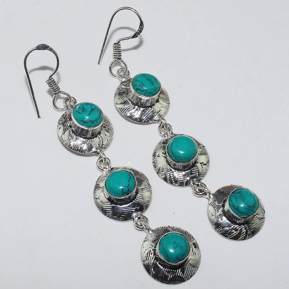 

Turquois Earring Silver Overlay over Copper ,72 mm, E0906