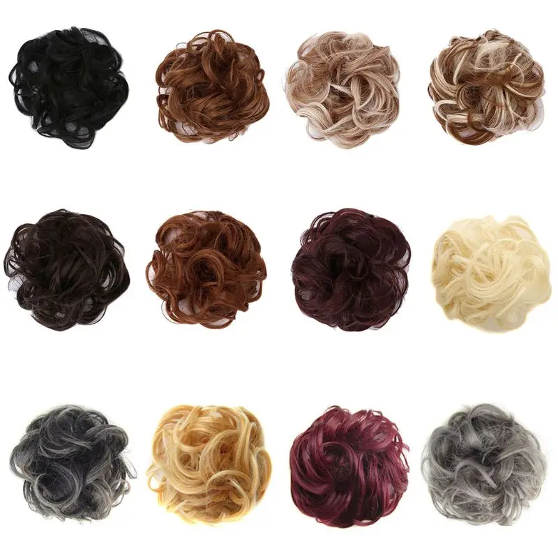 

Women Girls Synthetic Hair Extension Bun Donut Updo Ponytail Holder Elastic Wave Curly Wig Decorative Hairpieces Wrap Scrunchies