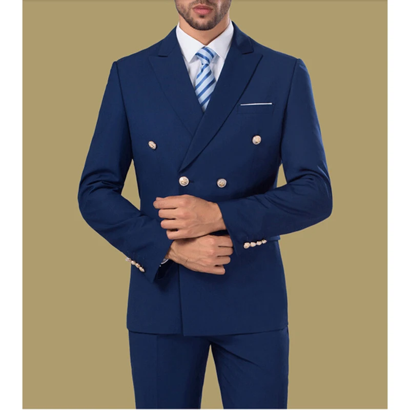Дешевые двубортные официальные костюмы Королевский синий мужские костюмы 3 штуки костюм жениха свадебный костюм(пиджак+ брюки+ галстук